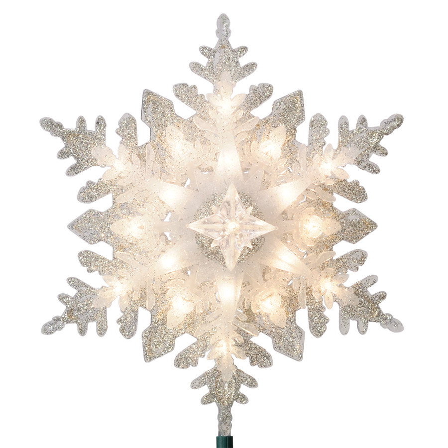 11-in Silver Lighted Plastic Snowflake Christmas Tree Topper with White Incandescent Lights