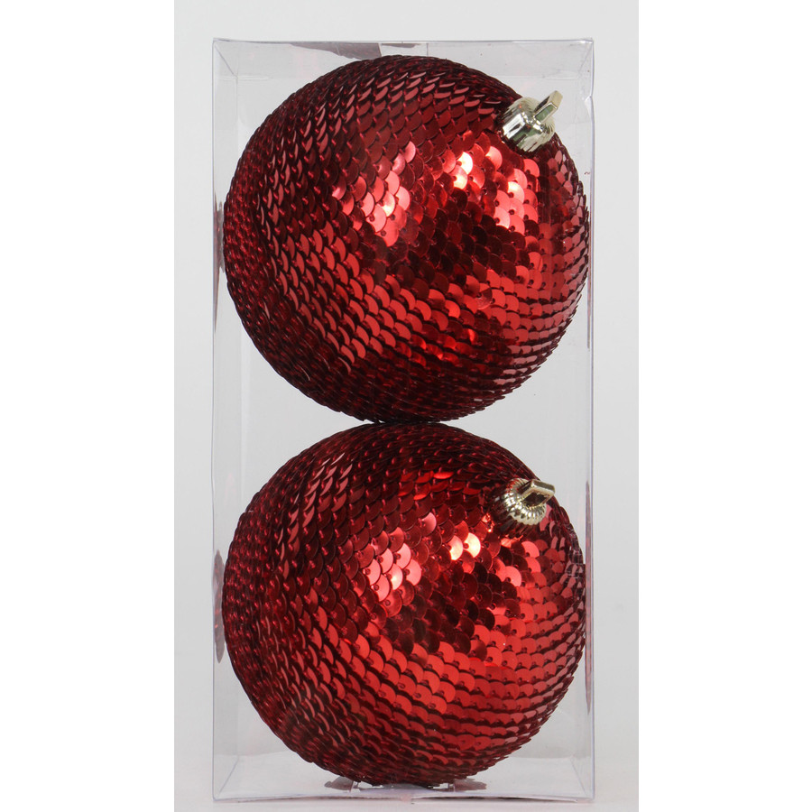 2-Pack Red Sequence Christmas Bulb Ornament Set