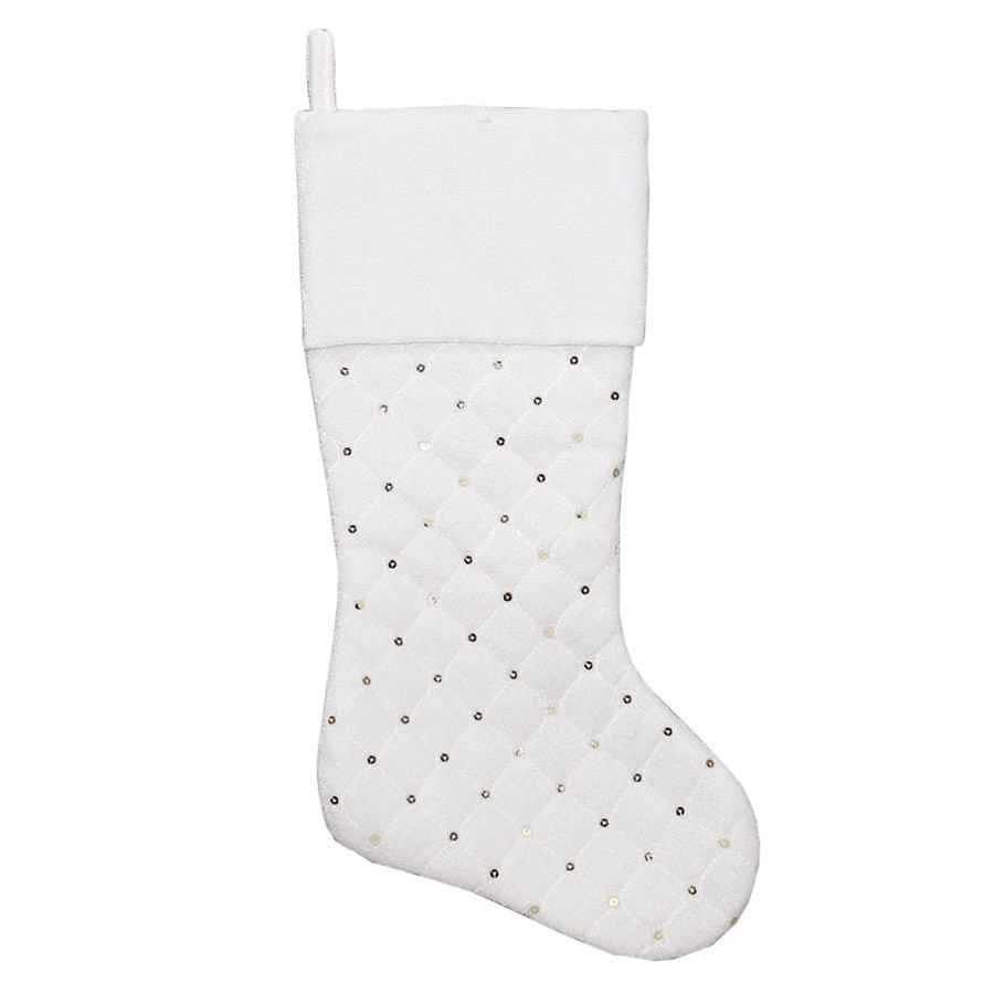 20-in White Quilted Christmas Stocking