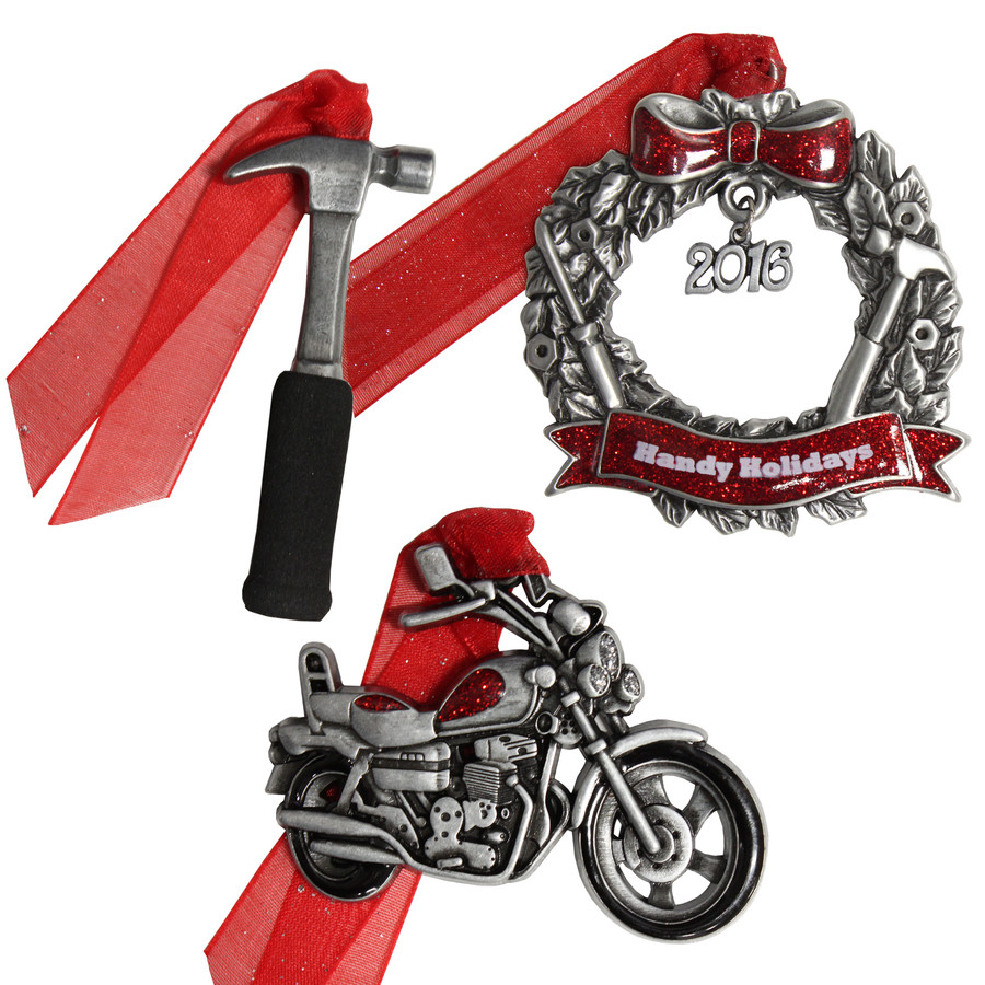3-Pack Pewter Handy Holidays Motorcycle Ornament Set