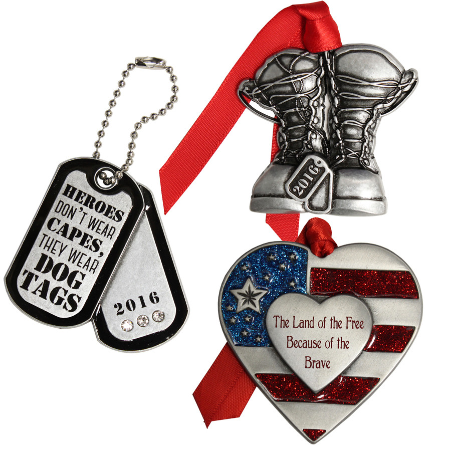 3-Pack Pewter Heroes Don'T Wear Capes, They Wear Dog Tags, The Land Of The Free Because Of The Brave Ornament Set