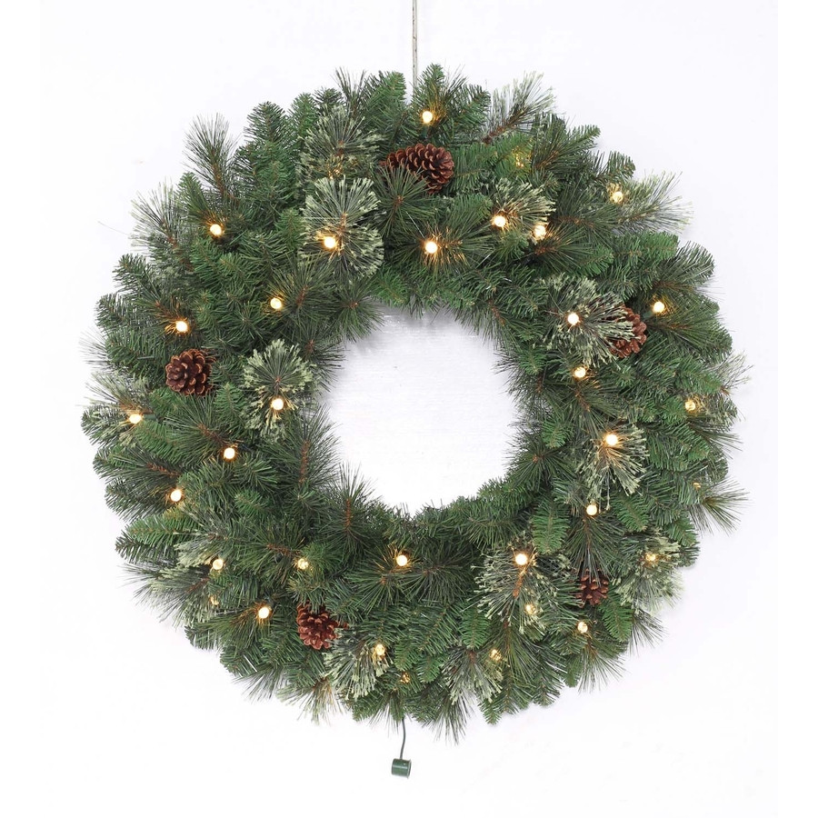 30-in Pre-Lit Indoor/Outdoor Leland Artificial Christmas Wreath with White Warm White Led Lights