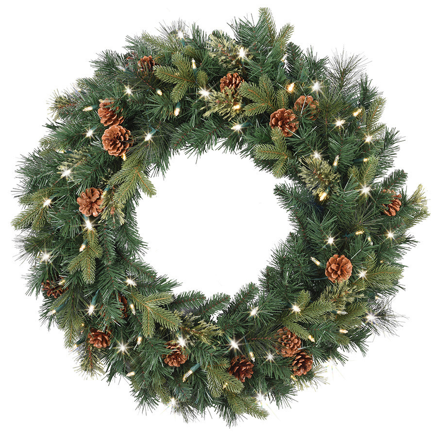 30-in Pre-Lit Indoor/Outdoor Mixed Pine Artificial Christmas Wreath with Multicolor Warm White LED Lights