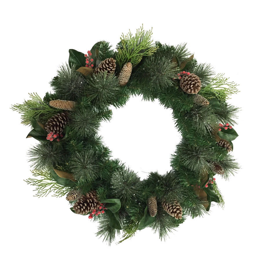 30-in Pre-Lit Indoor/Outdoor Mixed Pine Artificial Christmas Wreath with Warm White Incandescent Lights