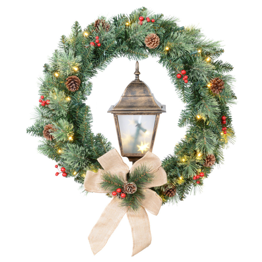 30-in Pre-Lit Indoor/Outdoor Pine Artificial Christmas Wreath with Warm White LED Lights