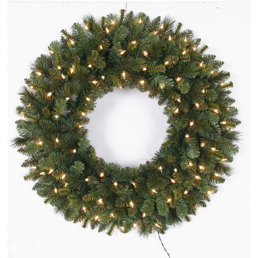 30-in Pre-Lit Indoor/Outdoor Pine Artificial Christmas Wreath with White Clear Incandescent Lights