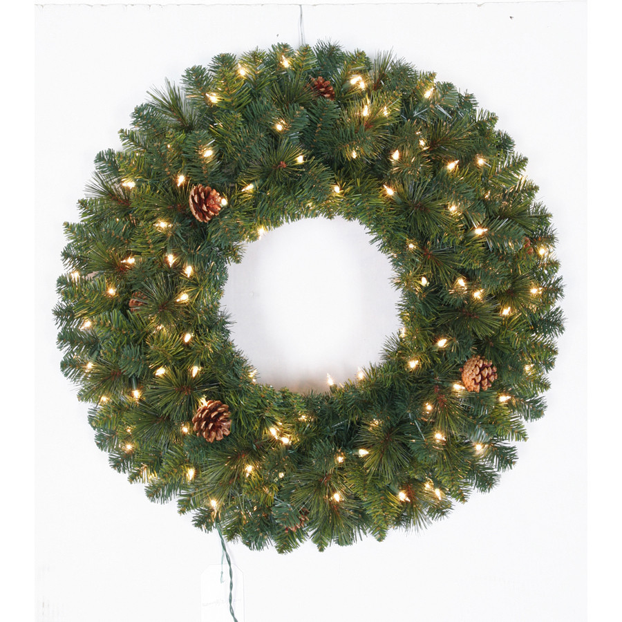 30-in Pre-Lit Indoor/Outdoor Pine Artificial Christmas Wreath with White Clear Incandescent Lights