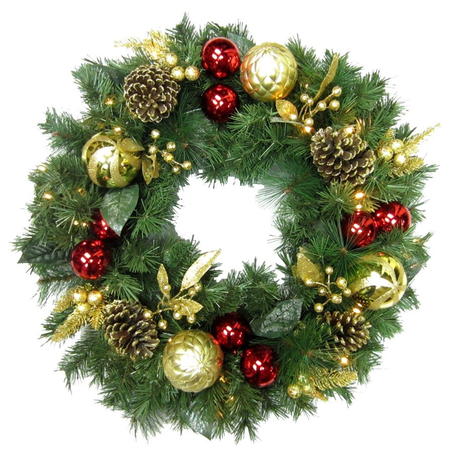 30-in Pre-Lit Indoor/Outdoor Pine Artificial Christmas Wreath with White Warm LED Lights