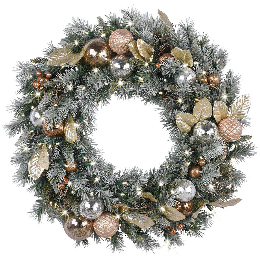 30-in Pre-Lit Mixed Pine Artificial Christmas Wreath with White Warm White LED Lights
