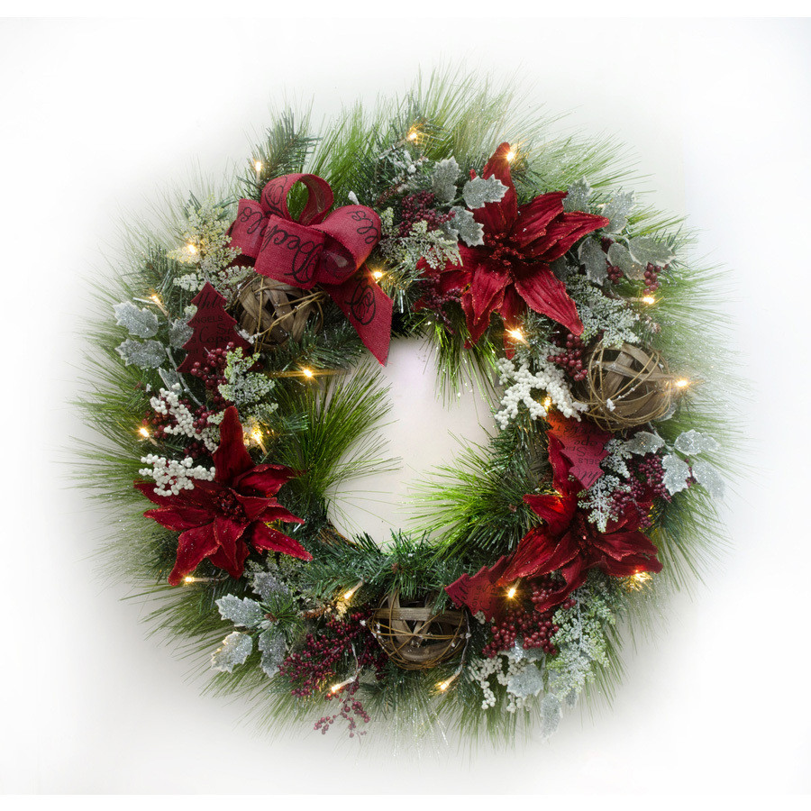30-in Pre-Lit Pine Artificial Christmas Wreath with Warm White LED Lights