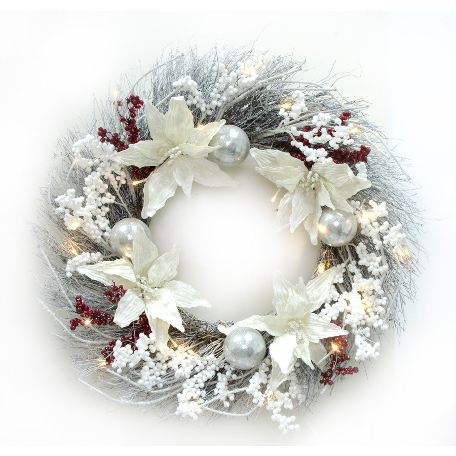 30-in Pre-Lit Twig Artificial Christmas Wreath with Warm White LED Lights