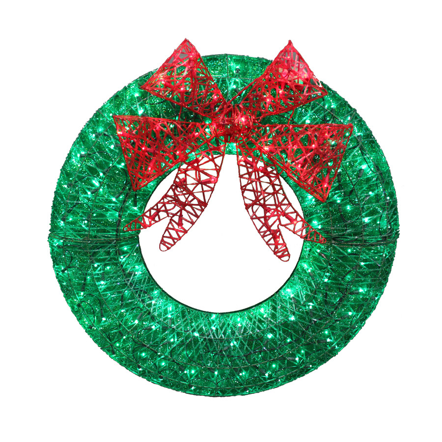 36-in Pre-Lit Indoor/Outdoor Deco Mesh Artificial Christmas Wreath with Multicolor LED Lights