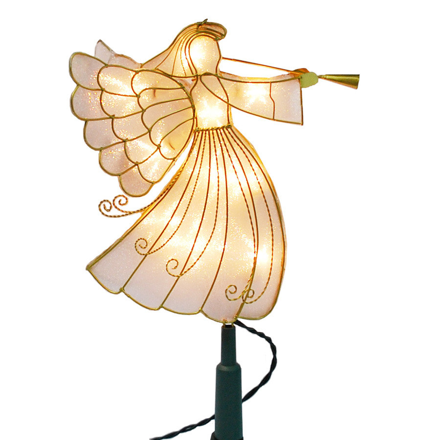 4-Pack 12.75-in Light Gold Pre-Lit Metal Angel Christmas Tree Toppers with White LED Lights