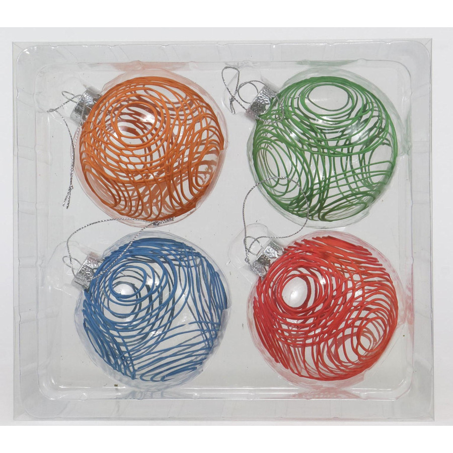 4-Pack Assorted Color Design Christmas Bulb Ornament Set