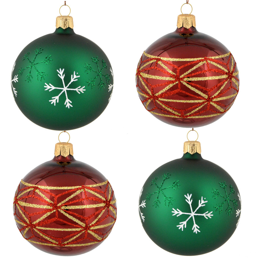 4-Pack Purple/Green Ball Ornament Set