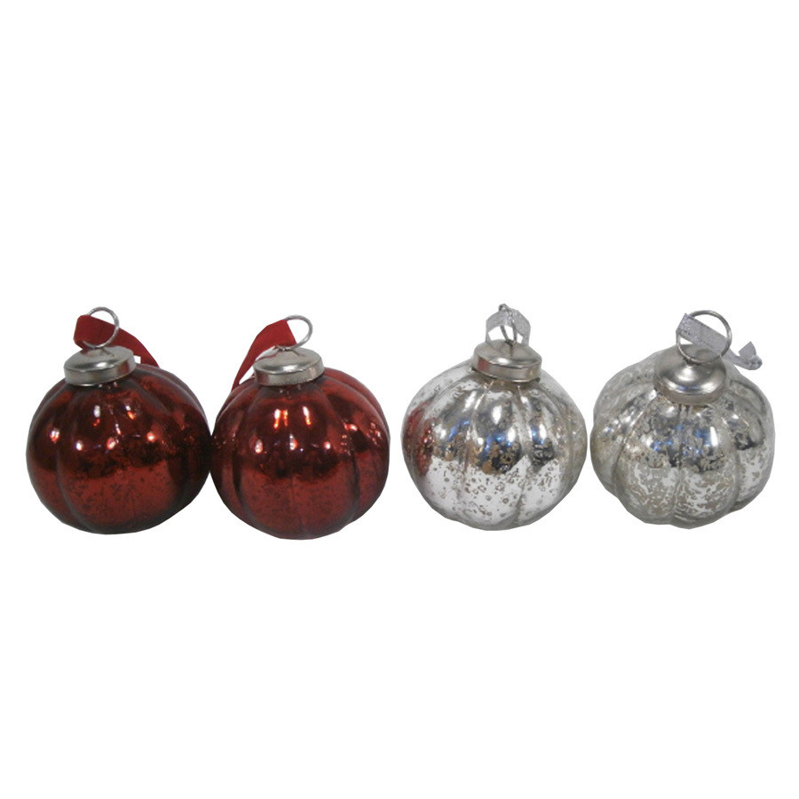 4-Pack Red and Silver Antique Mercury Solid Ornament Set