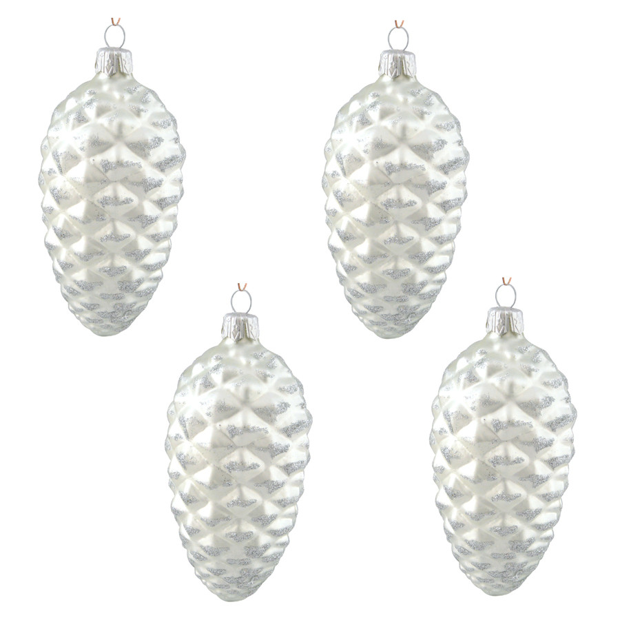 4-Pack Silver Acorn Ornament Set