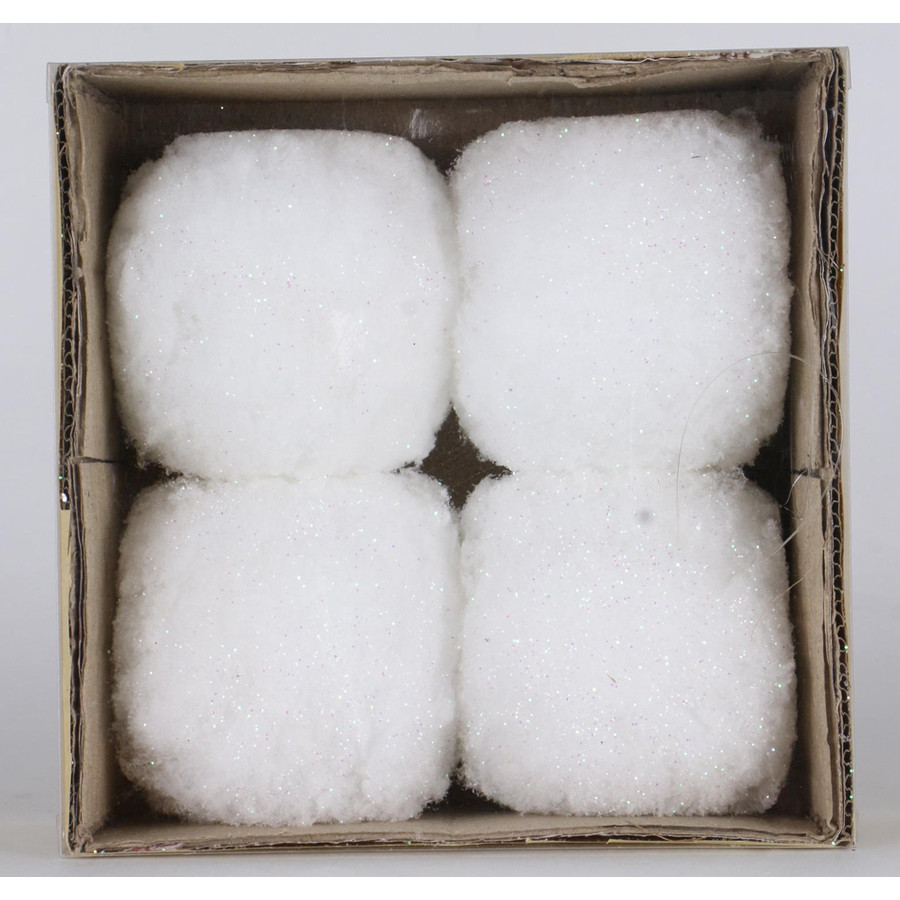 4-Pack White Cotton Ball Ornament Set
