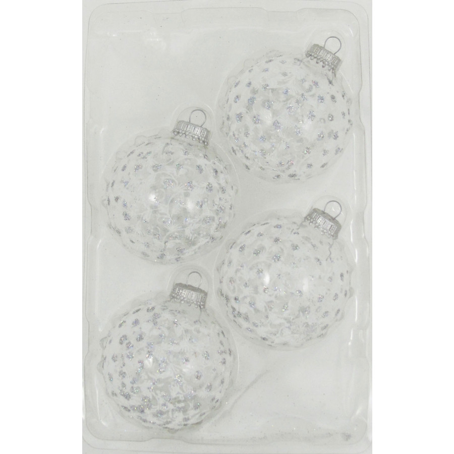 4-Pack White Sparkle Starburst Ornament Set