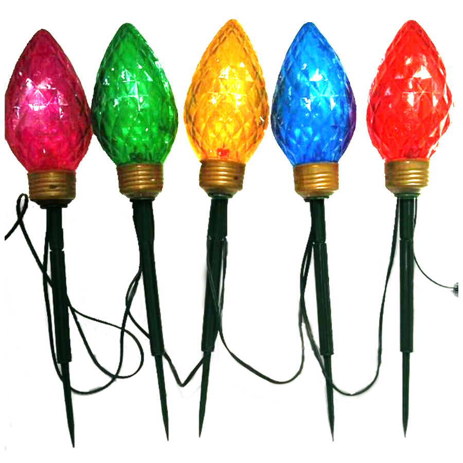 5-Marker Multicolor Incandescent Plug-In Christmas Light Bulb Pathway Markers