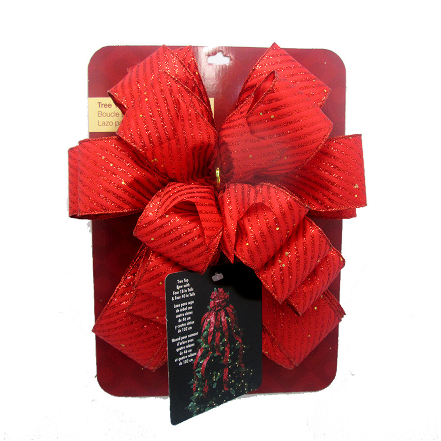 53-in Red Glitter Polyester Ribbon Christmas Tree Topper