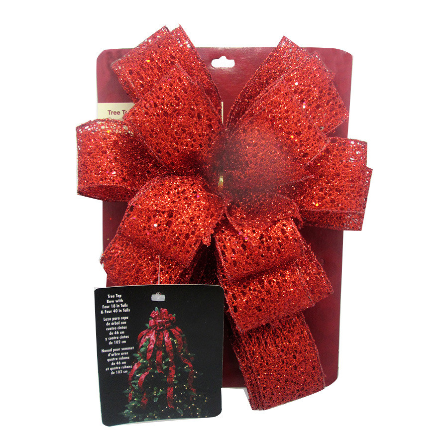 53-in Red Mesh Polyester Ribbon Christmas Tree Topper