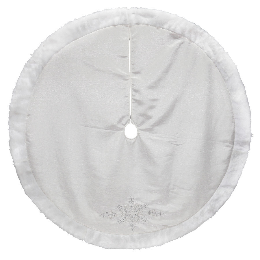 56-in Off-White Polyester Snowflake Christmas Tree Skirt