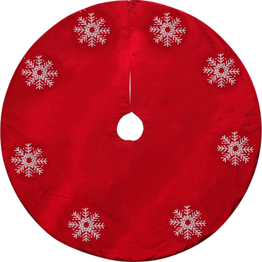 56-in Red Cotton Snowflake Christmas Tree Skirt