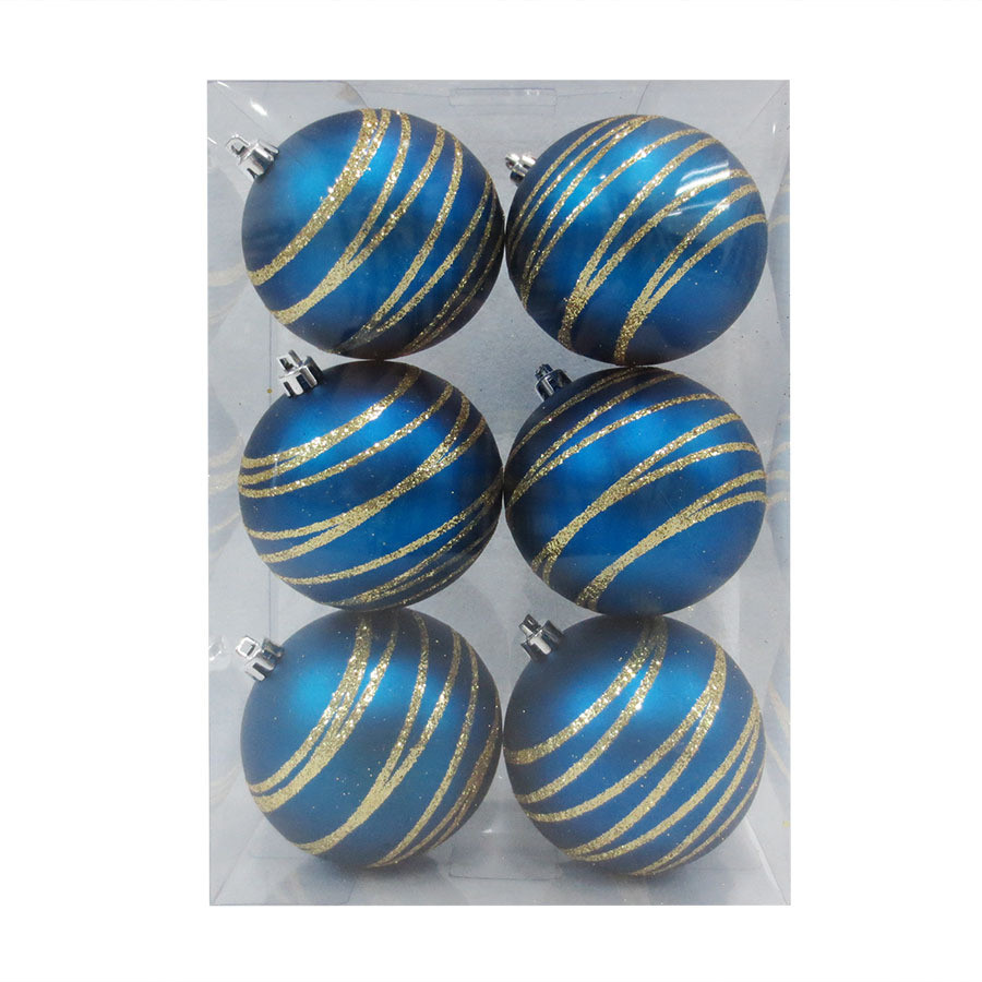 6-Pack Blue/Gold Ball Ornament Set
