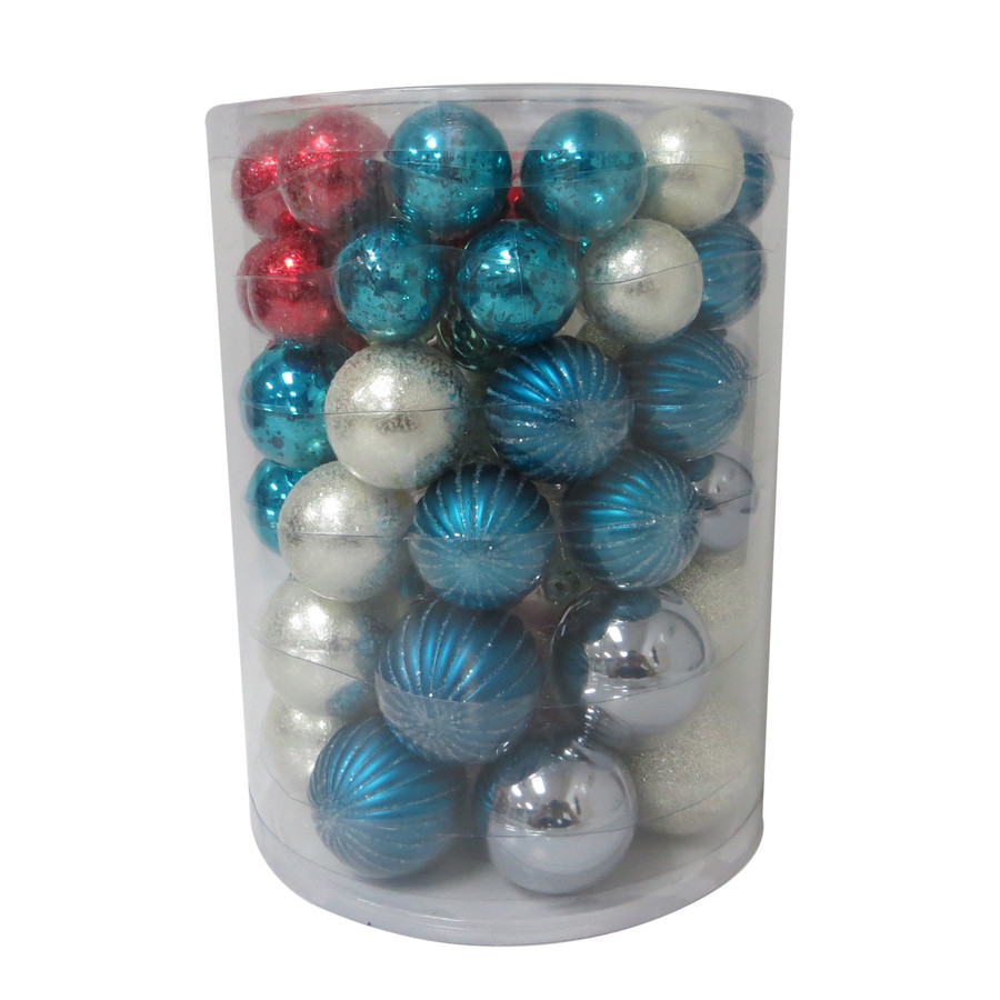 60-Pack Red, Blue, Silver, Mint Green Ornament Set
