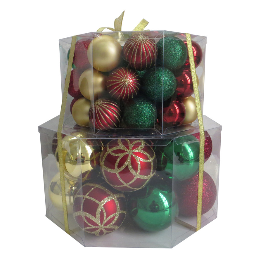 66-Pack Red, Green, Gold Ball Ornament Set