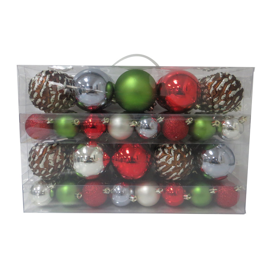 68-Pack Red, Green, Silver, Brown, Champagne Gold Ornament Set