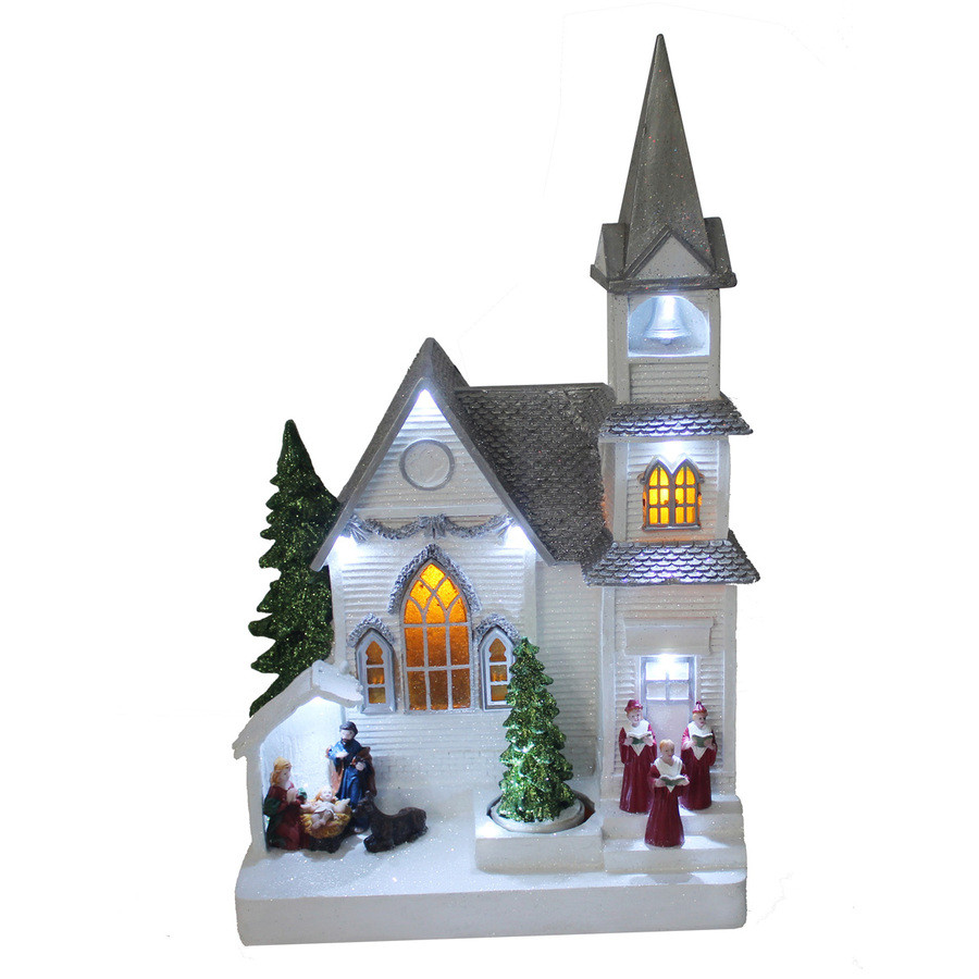 Animatronic Lighted Musical Church with Christmas Tree