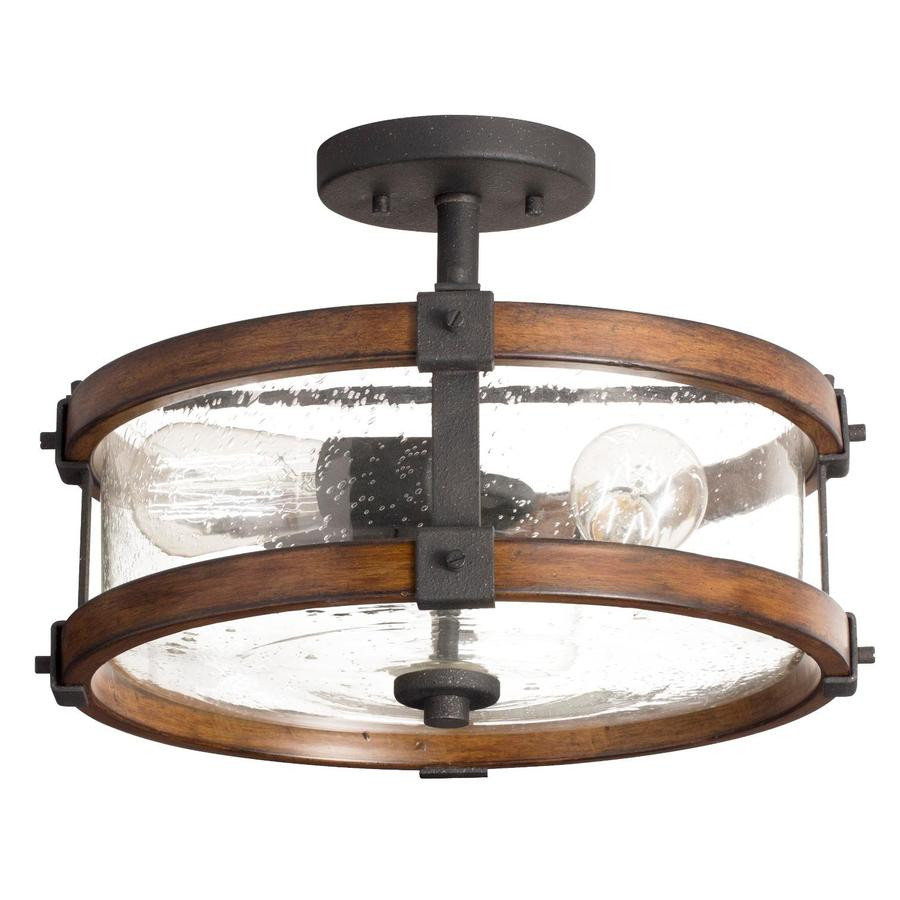 Barrington 14.02-in W Distressed Black and Wood Clear Glass Semi-Flush Mount Light