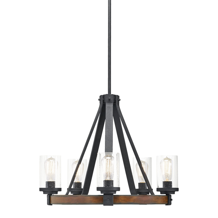 Barrington 24.02-in 5-Light Distressed Black and Wood Rustic Clear Glass Candle Chandelier