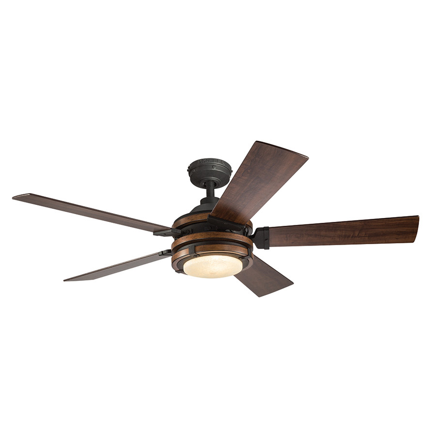 Barrington 52-in Distressed Black and Wood Downrod or Close Mount Indoor Ceiling Fan with Light Kit and Remote