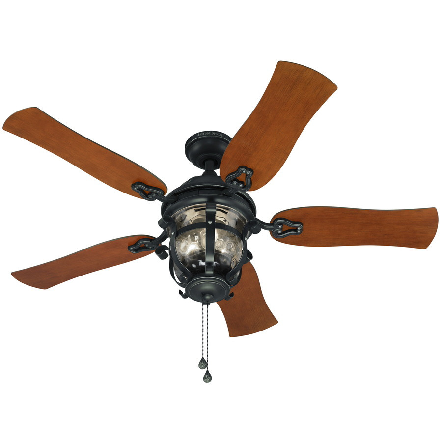 Lake Placido 52-in Black Iron Downrod or Close Mount Indoor/Outdoor Ceiling Fan with Light Kit