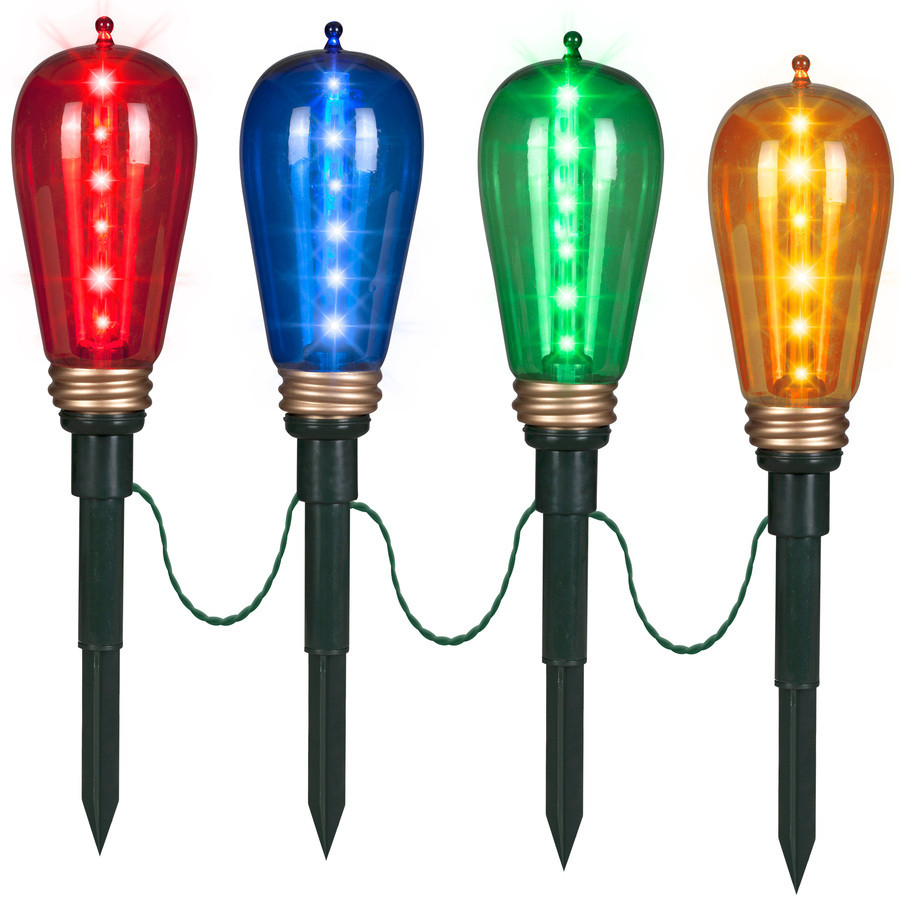 LightShow 4-Marker Multicolor LED Plug-in Edison Bulb Christmas Pathway Markers