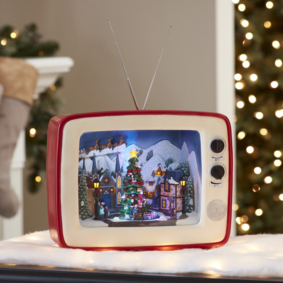 Pre-Lit Musical Tv with Carolers with Twinkling Multicolor LED Lights
