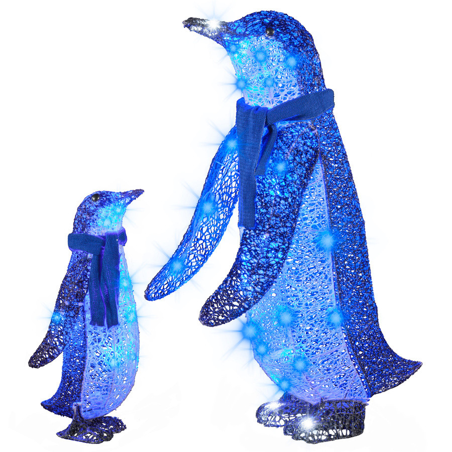 Pre-Lit Penguin Sculpture with Multi-Function Blue LED Lights