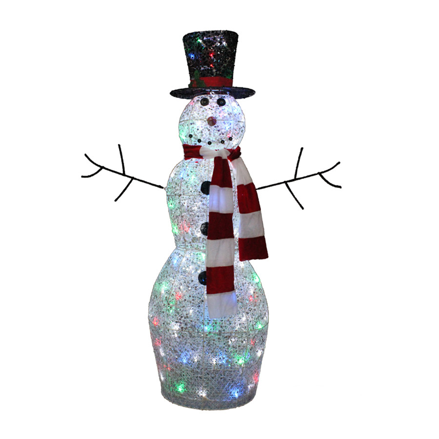 Pre-Lit Snowman Sculpture with Twinkling Multicolor LED Lights