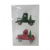 2-Pack Red, Green Truck Ornament Set