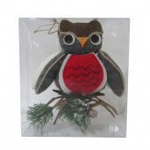 2-Pack White, Gray, Red, Brown Owl Ornament Set