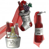 3-Pack Pewter Love The Wine You'Re With, Dear Santa Bring Wine, You Can'T Buy Happiness But You Can Buy Wine Ornament Set