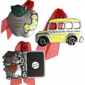 3-Pack Pewter Teaching Is A Work Of Art, Teachers Get The Wheels Rolling Ornament Set