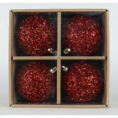 4-Pack Red Chunky Glitter Christmas Bulb Ornament Set