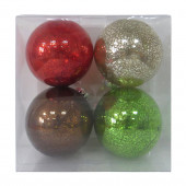 4-Pack Red, Green, Brown, Champagne Ball Ornament Set