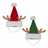 Assorted White Polyester Pet Christmas Hat with Chin Strap