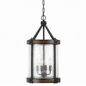 Barrington 12.01-in Distressed Black and Wood Rustic Single Seeded Glass Cylinder Pendant