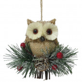 Brown, White, Green, Red Owl Ornament